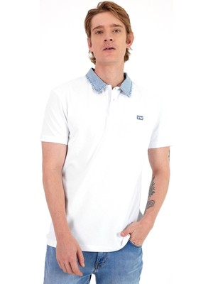Erkek Marco Beyaz Regular Fit Jean Yaka Detaylı Pike Tişört