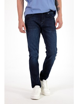 Erkek Edward Blue Black Slim Straight Jean Pantolon