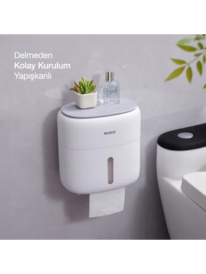 Miecoco ecoco Duvara Yapışkanlı Çekmeceli Tuvalet Kağıdı Saklama Kutusu Kolay Kurulum