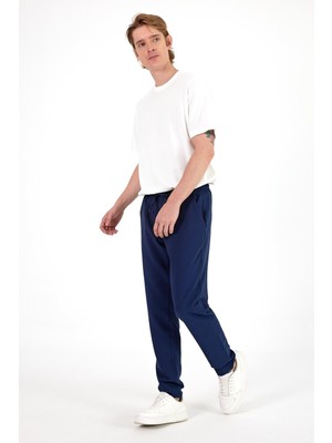 Erkek Alfred Navy Beli Lastikli Slim Straight Gofre Pantolon