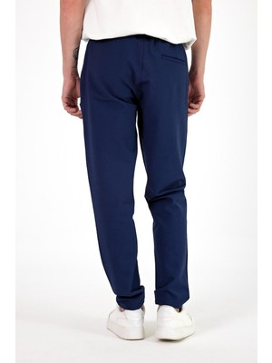 Erkek Alfred Navy Beli Lastikli Slim Straight Gofre Pantolon