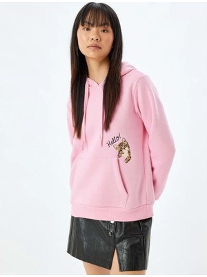 Kapüşonlu Oversize Sweatshirt - Koton - 5WAL10207IK - Pembe - S