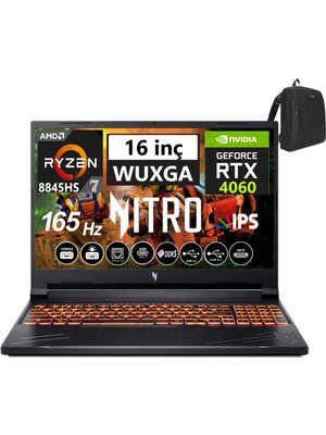 Acer Nitro V16 ANV16-41 Amd R7 8845HS Aı 32GB Ddr5 512GB SSD 8GB/RTX4060 WINDOWS11HOME 16" 165Hz Wxuga IPS Taşınabilir Bilgisayar WNHQRUEY00325+WEBLEGELSINÇANTA