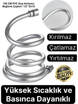 Bainer 150CM Uzun Ömürlü Esnek Pvc Gri Duş Hortumu  (Kırılmaz-Çatlamaz-Patlamaz) - Shower Hose