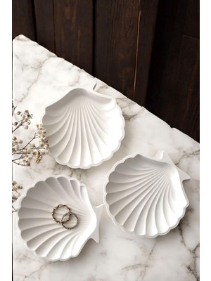 Beyaz Sunumluk Takı Tabağı Dekoratif Tepsi Obje Seti 3 Parça Model 25