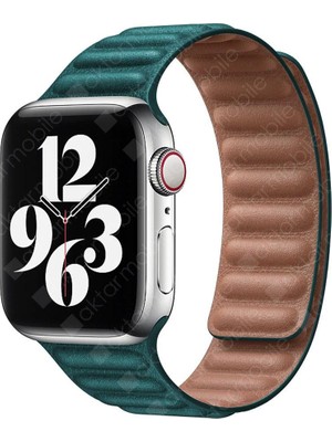 AktarMobile Apple Watch 10 / 11 46 mm Uyumlu Manyetik Baklalı Model Kayış Mıknatıslı Suni Deri Kordon
