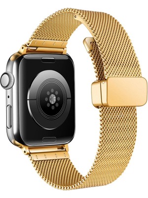 AktarMobile Apple Watch 10 / 11 42 mm Uyumlu Hasır Metal Kordon Magnetik D Tokalı Tel Örgü Kayış Mıknatıslı Toka