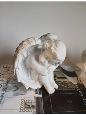 TeknoTrust Beyaz Beton Melek Biblo 21x21 cm, Dekoratif ve Şık Tasarım