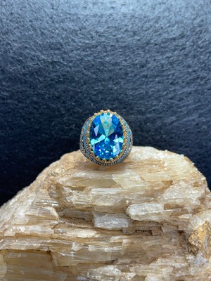 Asteria Jewelry Doğal Aquamarine Taşlı Gümüş Yüzük - 925 Ayar Özel Tasarım