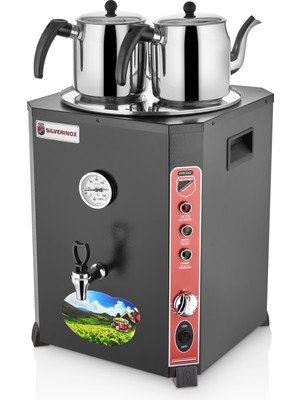 Silverinox Işıkgaz Jumbo  Çay Makinesi Kırmızı-Siyah (Demlikler Dahil)