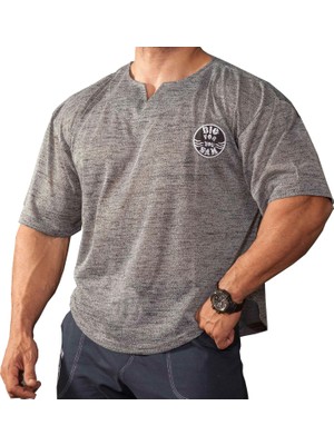 Gri Rahat Kesim Vücut Geliştirme Antrenman Tişörtü Big Sam 3142