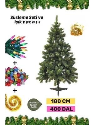 Carlburn Premium Kutu Süsleme Seti Yılbaşı Çam Ağacı Renkli Işığı Yeni Yıl Süsleri Noel Paketi 180 cm 400 Dal