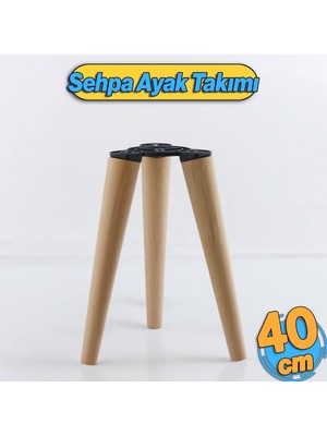 Badem10 Ahşap Sehpa 3'lü Ayak Takımı 40 cm Zigon Puf Tabure Ayağı Masa Ayakları 40 cm Bağlantı Aparatı Dahil