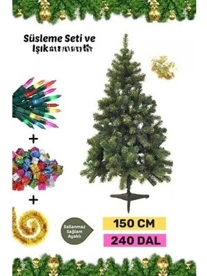 Carlburn Premium Kutu Süsleme Seti Yılbaşı Çam Ağacı Renkli Işığı Yeni Yıl Süsleri Noel Paketi 150 cm 240 Dal