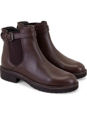 Desa Kadın Kemer Aksesuarlı Kahve Lastikli Deri Chelsea Bot