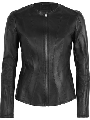 Bienna Siyah Kadın Panelli Deri Ceket