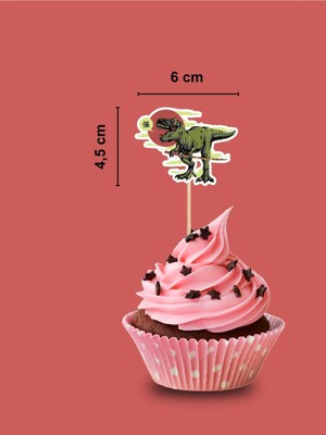 My Design Dinozor T-Rex Doğum Günü Pasta Kürdanı, 12 Adet Cupcake Süsü