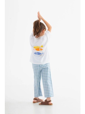 Plant Mini Kids Love Sea Baskılı, Balık Figürlü Bisiklet Yaka %100 Organik Pamuk T-Shirt Beyaz