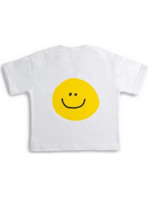 Plant Mini Kids Smile Baskılı Bisiklet Yaka %100 Organik Pamuk T-Shirt Beyaz