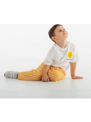 Plant Mini Kids Smile Baskılı Bisiklet Yaka %100 Organik Pamuk T-Shirt Beyaz