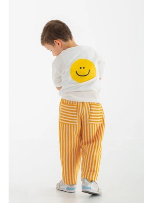 Plant Mini Kids Smile Baskılı Bisiklet Yaka %100 Organik Pamuk T-Shirt Beyaz