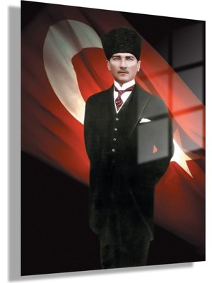 Gaagart Temperli Gerçek Cam Tablo Türk Bayrağı ve Mustafa Kemal Atatürk