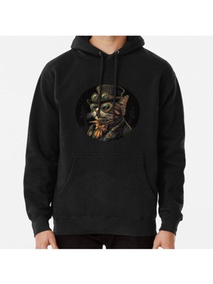 Hvit Stein Unisex Steampunk Cat Baskılı Sweatshirt