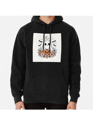 Hvit Stein Unisex The Ghostly Garden: Flowers, Pumpkins, And Stars Baskılı Sweatshirt