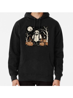 Hvit Stein Unisex Halloween Panda, Halloween Pumpkin Forest Baskılı Sweatshirt
