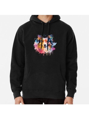 Hvit Stein Unisex Shetland Sheepdog Colorful Watercolor Design #5 Baskılı Sweatshirt