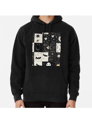 Hvit Stein Unisex Celestial Black And White Halloween Patchwork Duvet Cover Spooky Baskılı Sweatshirt