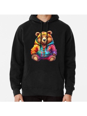 Hvit Stein Unisex Street Art Bear Posed Baskılı Sweatshirt