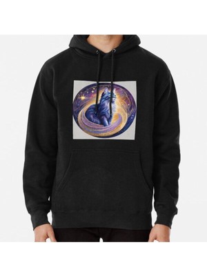 Hvit Stein Unisex Very Elegant Beautiful Purple Cat With Lots Of Stars Baskılı Sweatshirt