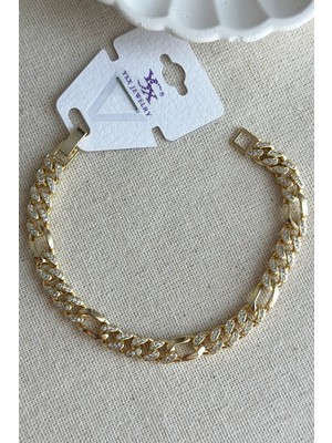 Moda Caprea Caprea 18 cm Ysx Pirinç Chain Kadın Gold Bileklik Kararmaz Kadın Bileklik