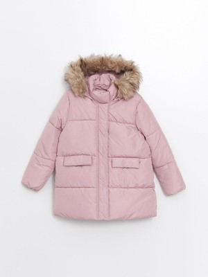 LC Waikiki Kapüşonlu Kız Çocuk Mont Yumuşak Doku ve Ekstra Koruma ile Gri Renk Seçeneği