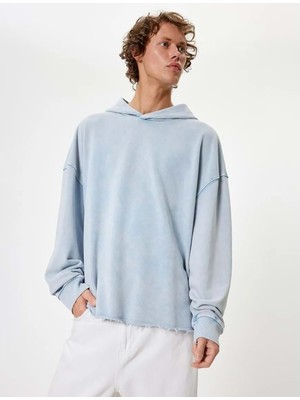 Oversize Sweatshirt Yıkamalı Uzun Kollu - Koton - 5WAM70013MK - Mavi - Xl