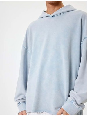 Oversize Sweatshirt Yıkamalı Uzun Kollu - Koton - 5WAM70013MK - Mavi - Xl