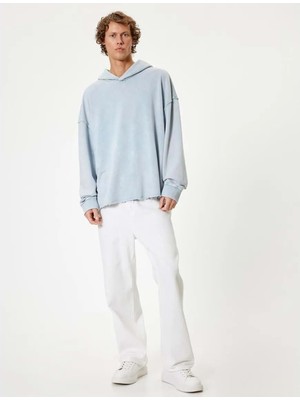 Oversize Sweatshirt Yıkamalı Uzun Kollu - Koton - 5WAM70013MK - Mavi - Xl