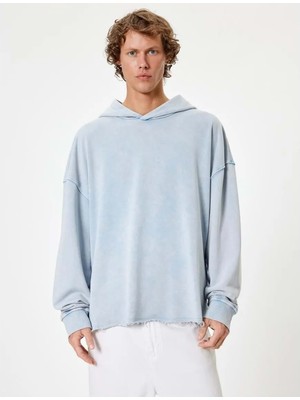 Oversize Sweatshirt Yıkamalı Uzun Kollu - Koton - 5WAM70013MK - Mavi - Xl