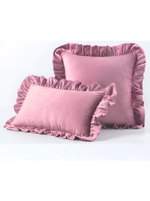 Woodhub Pudra Pembe Country Fırfırlı Dikdörtgen Kırlent Kılıfı Vintage, Iskandinav, Bohem, Yılbaşı