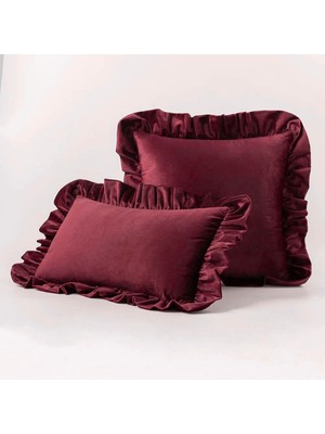Woodhub Bordo Country Fırfırlı Dikdörtgen Kırlent Kılıfı Yumuşak Dokulu Vintage, Iskandinav, Bohem, Yılbaşı