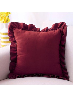 Woodhub Bordo Country Fırfırlı Kare Kırlent Kılıfı Yumuşak Dokulu Vintage, Iskandinav,Bohem,Yılbaşı