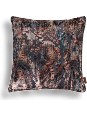 Woodhub Celina Damask Renkli Kadife Kabartmalı 50*50 Biyeli Kırlent Çok Renkli