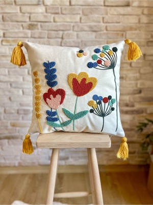 Woodhub Punch Işlemeli Tekli Dekoratif Özel Tasarım Kırlent Kılıfı (Panç)