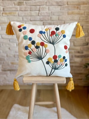 Woodhub Punch Işlemeli Tekli Dekoratif Özel Tasarım Kırlent Kılıfı (Panç)