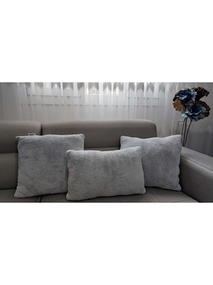Woodhub 3- Lü Kare Takım Kırlent / Yastık 2 Kenar Gri / 1 Orta Gri ( 42cm / 42cm)-(50cm / 30cm)