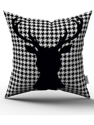 Woodhub Siyah Beyaz Kazayağı Ve Geyik Desenli Dijital Baskılı Kırlent Kılıfı - Otyk549