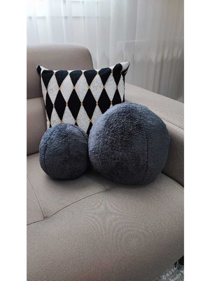 Woodhub 2' Li Top Kırlent / Yastık Büyük Antrasit/ Küçük Antrasit ( 42cm / 25cm)