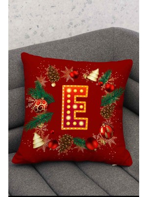 Woodhub Yılbaşı Temalı Kırmızı Renkli Küre Desenli Dijital Baskılı Kırlent Kılıfı