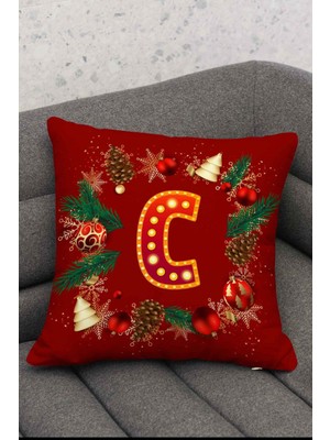 Woodhub Yılbaşı Temalı Kırmızı Renkli Küre Desenli Dijital Baskılı Kırlent Kılıfı